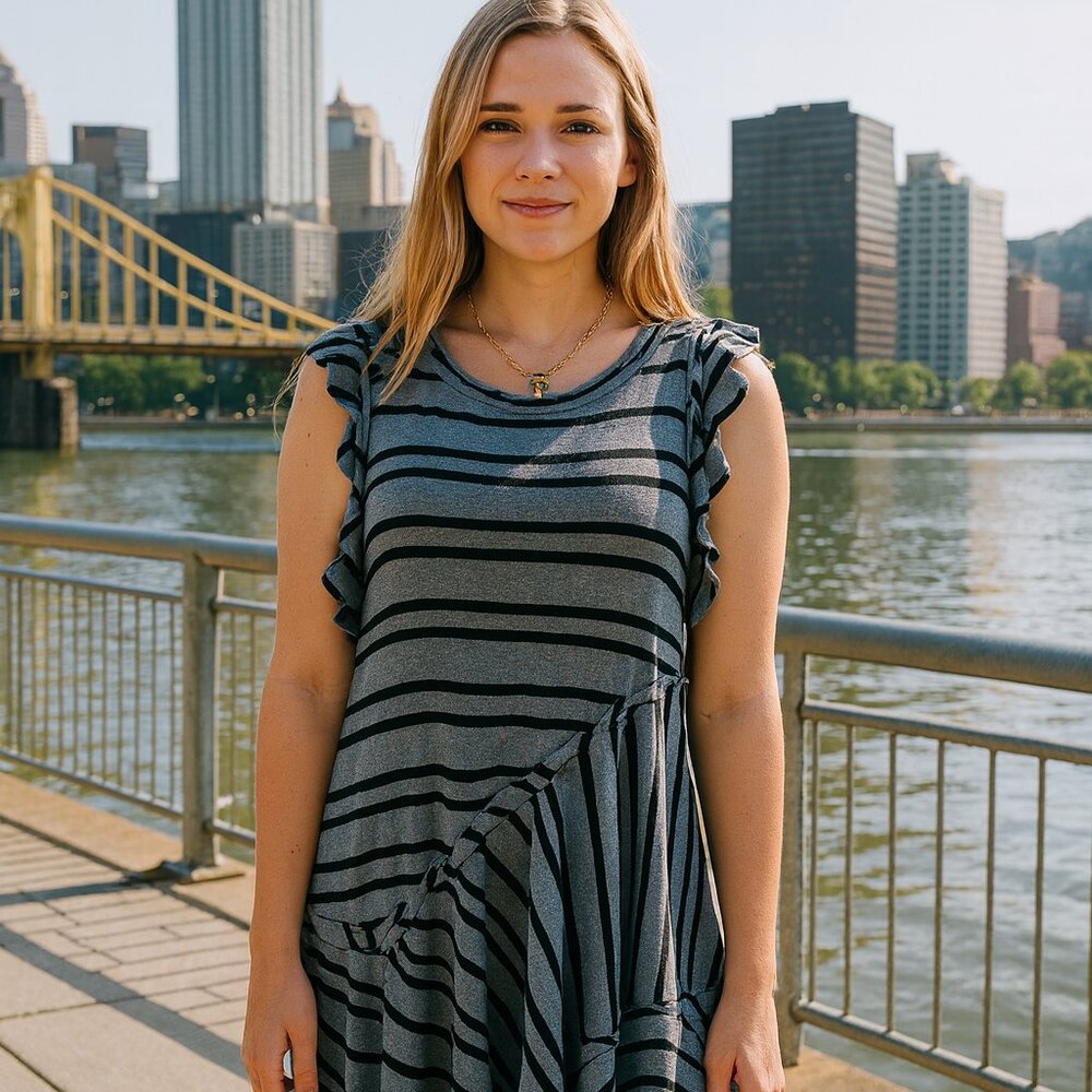 Boho Stripped Ruffle Mini Inside-out Sleeveless Dress XS